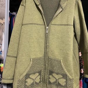 Aran craft Irish sweater zipper front with a hood